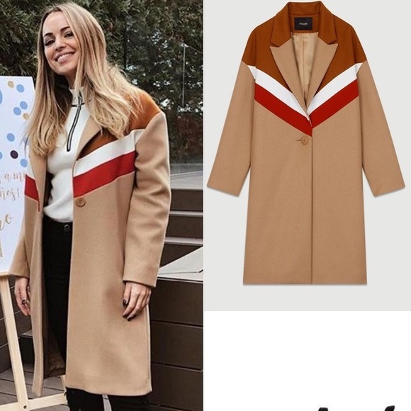 🔥Maje  Gorel Contrast-panel Wool And Cashmere-blend Coat size 36 or 4-6 US👍 - Picture 5 of 10
